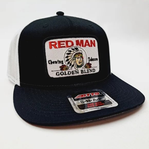 Retro Vintage Style Red Man Chew Patch Trucker Snapback Hat Quality Handcrafted - Picture 1 of 4